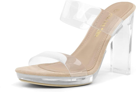Gift Box Clear Two Strap  Block Heel Sandals
