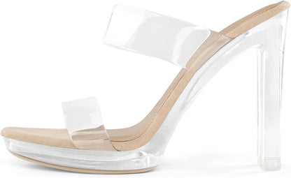 Gift Box Clear Two Strap  Block Heel Sandals