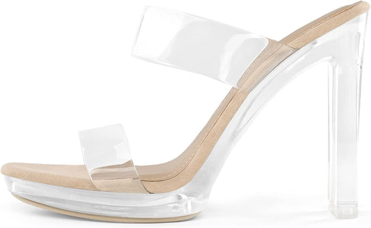 Gift Box Clear Two Strap  Block Heel Sandals