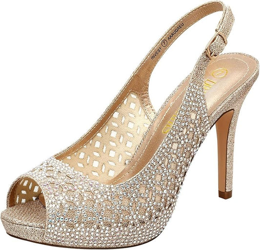 Gift Box Rhinestone Peep Toe Pumps